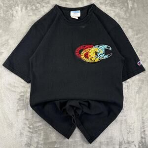 Champion Scribble Sketch Logo T-Shirt Black Size Small
